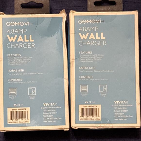 (2) Pack New In The Box GoMovie 4.8 Amp Dual Port USB Wall Charger - Picture 2 of 2